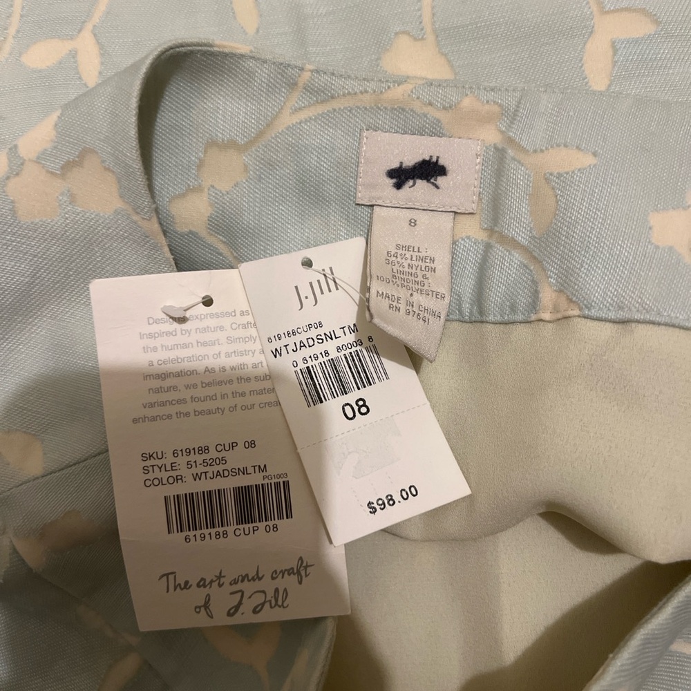 J.Jill Burnout Linen Blend Floral Overlay Midi Faux Wrap Skirt Blue Cream Size 8 - Picture 12 of 16
